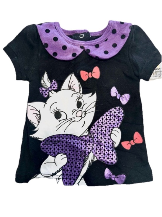 Disney Other - Disney Black Tee with Purple Sequin Bow Kitty and Polka Dot Collar